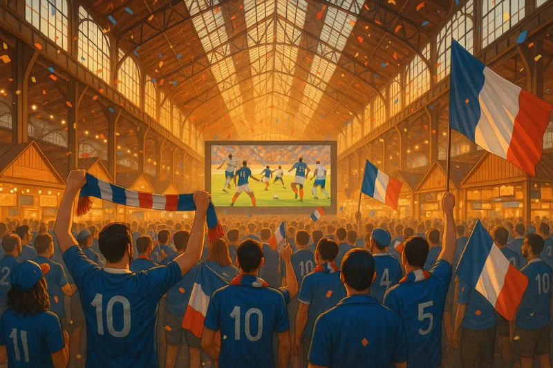 Fan zone La Communale (Saint-Ouen (93)) : supporters des Bleus devant un écran géant