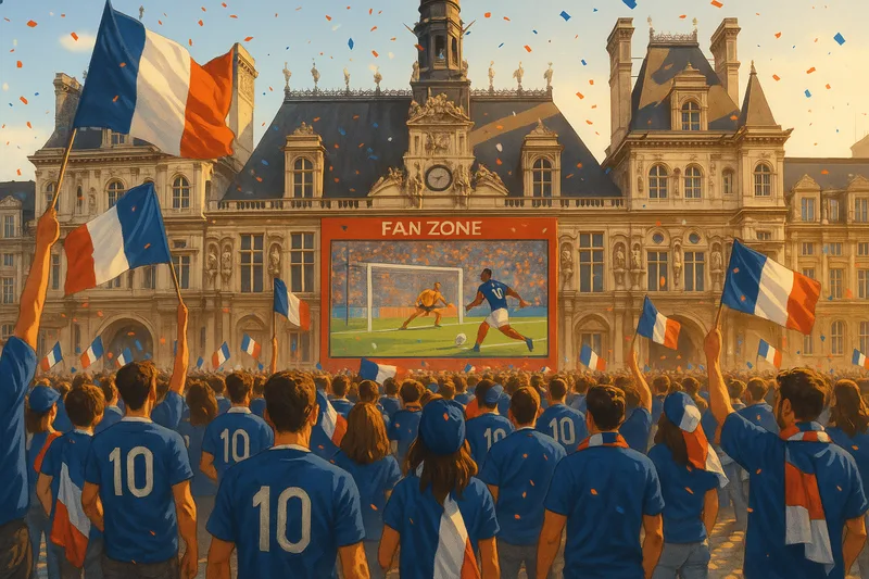 Fan zone Parvis de l'Hôtel de Ville (4e) : supporters des Bleus devant un écran géant